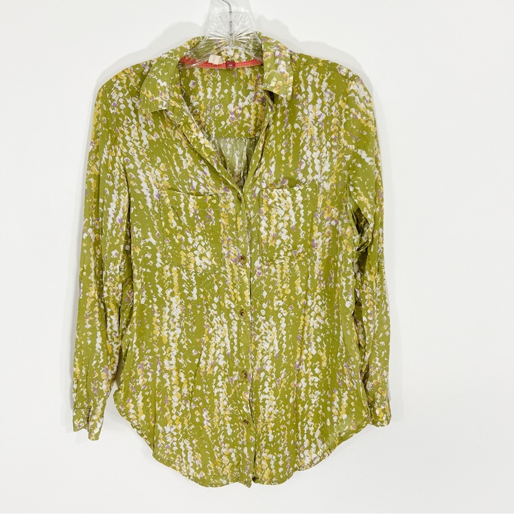 Anthropologie Pilcro Leilani Printed Buttondown Shirt Light Green Size XS